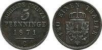 BRANDENBURG-PREUSSEN 3 Pfennig Wilhelm I., 1861-1888. -