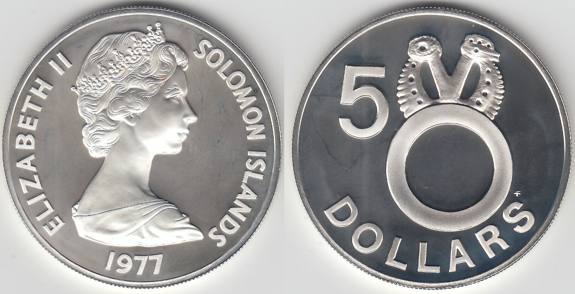 5 dollars 1977 salomon-inseln solomon islands, s