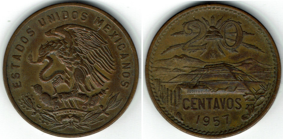 20 centavos 1957 mexiko mexico 1957, 20 centavos, like scan vf