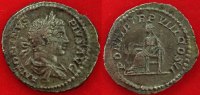 Römische Kaiserzeit - Caracalla Denar AR-Denar des Caracalla, Rv.: sitz. Salus nährt Schlange, PONTIF TRP VIII COS II -