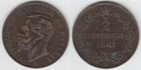 Italien 2 Centesimi Italy 1867, 2 Centesimi, Vittorio Emanuele II., like scan -