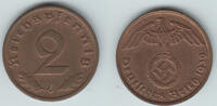 Drittes Reich 2 Pfennig 3. Reich, 1939 G, Kursmünze 2 Pfennig, Jaeger Nr. 362 -