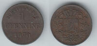 Bayern 1 Pfennig Bayern, König Ludwig II., Kursmünze 1 Pfennig (Scheidemünze), siehe Scan -