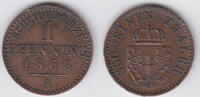 Preußen 1 Pfennig prussia, Wilhelm I., 1 Pfennig 1868 A, like scan -