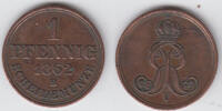 Hannover 1 Pfennig Hannover, König Ernst August, 1 Pfennig, Kursmünze, Erhaltung siehe Scan! -