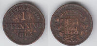 Bayern 1 Pfennig Bayern, König Maximilian II., Kursmünze 1 Pfennig, siehe Scan -