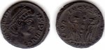 Antike - Römische Kaiserzeit AE-Kleinfollis AE-Kleinfollis des Constans, Rv.: 2 Soldaten m. Feldzeichen, GLORIA EXERCITVS! -