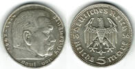 Drittes Reich 5 Reichsmark Drittes Reich, 5 Reichsmark Hindenburg ohne HK, 13,89 g 900er Silber! -