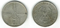 Drittes Reich 2 Reichsmark Drittes Reich, 2 Reichsmark 1934 D, Garnisonskirche Potsdam mit Datum! -
