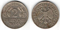 BRD 2 Mark 2 DM 1951 F, Weinblatt und Weintraube! -