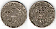 BRD 2 Mark 2 DM 1951 J, Weinblatt und Weintraube! -