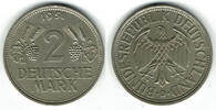 BRD 2 Mark 2 DM 1951 D, Weinblatt und Weintraube! -