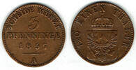 Preußen 3 Pfennige Friedrich Wilhelm IV., Kursmünze 3 Pfennig 1857 A, Erhaltung siehe Scan! -