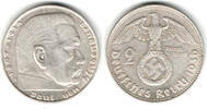 Drittes Reich 2 Reichsmark Drittes Reich, 2 Reichsmark 1936 D, Hindenburg mit HK! -
