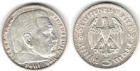 Drittes Reich 5 Reichsmark Drittes Reich, 5 Reichsmark Hindenburg ohne HK, 13,89 g 900er Silber! -