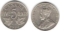 Kanada 5 Cents 1930 canada 5 cents 1930, George V. sehr schön 33.47 元 含税 ＋  100.41 元 运费
