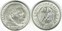 Drittes Reich 5 Reichsmark Drittes Reich, 5 Reichsmark Hindenburg ohne HK, 13,89 g 900er Silber! -