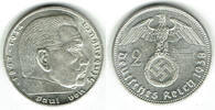 Drittes Reich 2 Reichsmark Drittes Reich, 2 Reichsmark 1938 A, Hindenburg mit HK! -