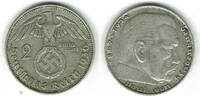 Drittes Reich 2 Reichsmark Drittes Reich, 2 Reichsmark 1936 D, Hindenburg mit HK! -