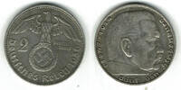Drittes Reich 2 Reichsmark Drittes Reich, 2 Reichsmark 1936 D, Hindenburg mit HK! -