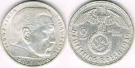 Drittes Reich 2 Reichsmark Drittes Reich, 2 Reichsmark 1939 F, Hindenburg mit HK! -