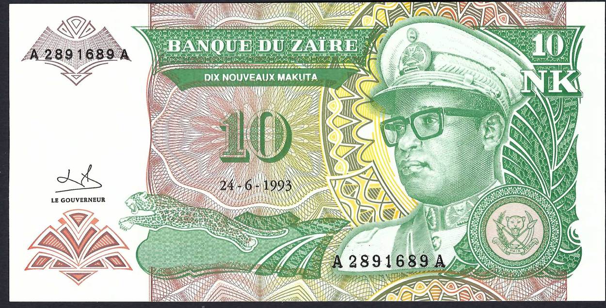 10 makuta 24/06/1993 zare / zaire banque du zaire (hdmz) gem unc