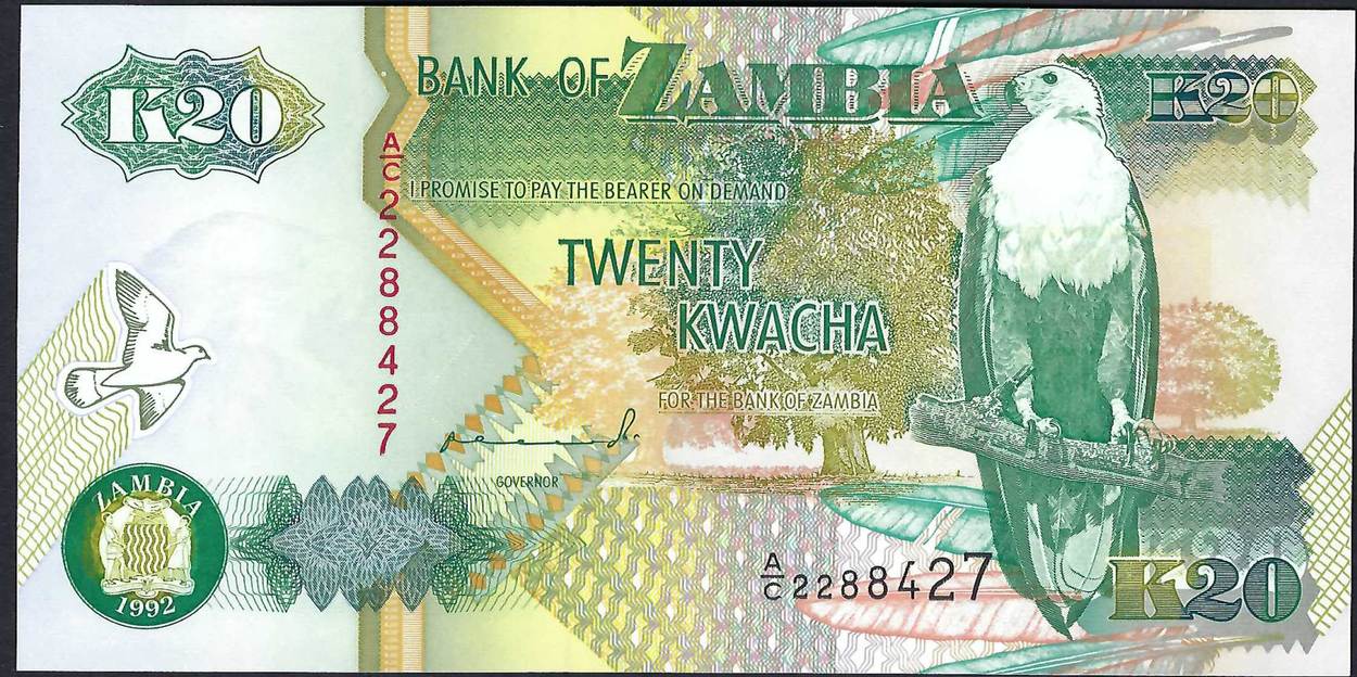 20 kwacha 1993 - 1995 zambie / zambia bank of zambia gem unc
