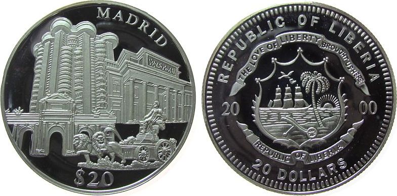 20 dollars 2000 liberia ag madrid (spanien), etwas fleckig