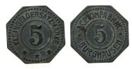 Jetons & Notgeld 5 Kleingeldersatzmarke Zink Acetonfabrik Burghausen, ca. 19,3 MM -