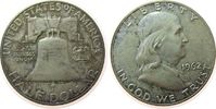 USA 1/2 Dollar Ag Franklin, fleckig, Patina -
