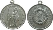 Frankreich tragbare Medaille Zinn Flaggenparade am 1. Nationalfeiertag, stehende Frauenestalt mit Kranz und Flagge / R.F. im Kranz, ca. 33,5 MM -