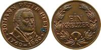 Personen Kreuzer Bronze Hebel Johannes Peter (1760-1826), Dichter, Gedenkkreuzer, Baden-Durlach, ca. 24,5 MM, kleiner Grünspanfleck -