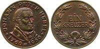 Personen Kreuzer Bronze Hebel Johannes Peter (1760-1826), Dichter, Gedenkkreuzer, Baden-Durlach, ca. 24,5 MM, kleiner Grünspanfleck -