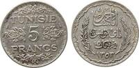 Tunesien Franz. 5 Francs Ag Ahmed, Bey (1929-1942), AH1353 -