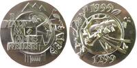 Huster Victor Medaille Silber Baltmannsweiler - auf die 700. Jahrfeier, drei Berge als Wappen, Fötus über Mauerwerk im inneren Kreis, aussen Miniaturen -