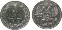 Rußland 20 Kopeken Ag Nikolaus II, gereinigt, winziger Randfehler -