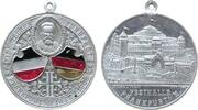 Frankfurt tragbare Medaille Aluminium teilemailliert Frankfurt - XI. Deutsches Turnfest,Büste Jahns in einem Medaillon über zwei Wappen / Festhalle, v. Jörg -