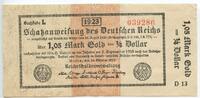 Deutsches Reich Weimar 1,05 Goldmark - ¼ Dollar Banknote Paper Money GB667 - Schatzanweisung des Deutschen Reichs Wertbeständig -