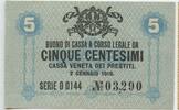 Italien Österreichische Besetzung Venetiens 5 Centesimi Banknote GB720 - Cassa Veneta dei Prestiti Italy Austrian Occupation of Veneto -