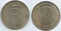 Belgien Königreich 250 Francs Silber GS293 - Der Belgen - 25th Anniversary of Accession of Baudouin I. Belgium -
