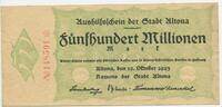 Deutsches Reich Weimar 500 Million Mark (500.000.000) Banknote Inflation GB789 - Aushilfsschein der Stadt Altona - Notgeld Paper Money Germany -