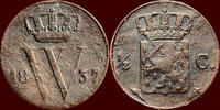 Koninkrijk der Nederlanden ½ Cent NEDERLAND (NETHERLANDS, KINGDOM) - WILLEM I, 1815-1840 - 1837, Utrecht -