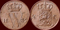 Koninkrijk der Nederlanden ½ Cent NEDERLAND (NETHERLANDS, KINGDOM) - WILLEM I, 1815-1840 - 1832, Utrecht -