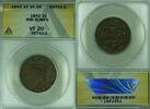 USA Large Cent Braided Hair 1C Coin ANACS VF-20 Details Rim Bumps (42) -