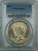 USA Peace Dollar Silver $1, PCGS MS-62, Better Coin, Lightly Toned -