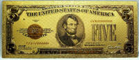 USA Banknoten $5 Gold Certificate Lincoln Novelty 24K Foil Plated Note 6 Bill - GFN18 -
