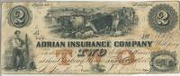 USA Banknoten 1850s $2 Adrian Insurance Company Note Currency Obsolete michigan - SR934 -