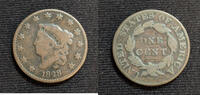 USA Large Cent Coronet Head Penny- Large Narrow Date- Average Circulated BC59 -