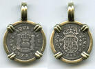 Weltmünzen 1/2 Real Mexico El Cazador Shipwreck Coin 14k Gold Bezel Mel Fishers - L526 -