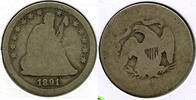 USA Quarter 1891-S Seated Liberty Silver - San Francisco Mint - L577 -